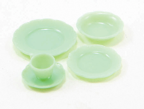 Dollhouse Miniature Place Setting, 5Pc Jadeite